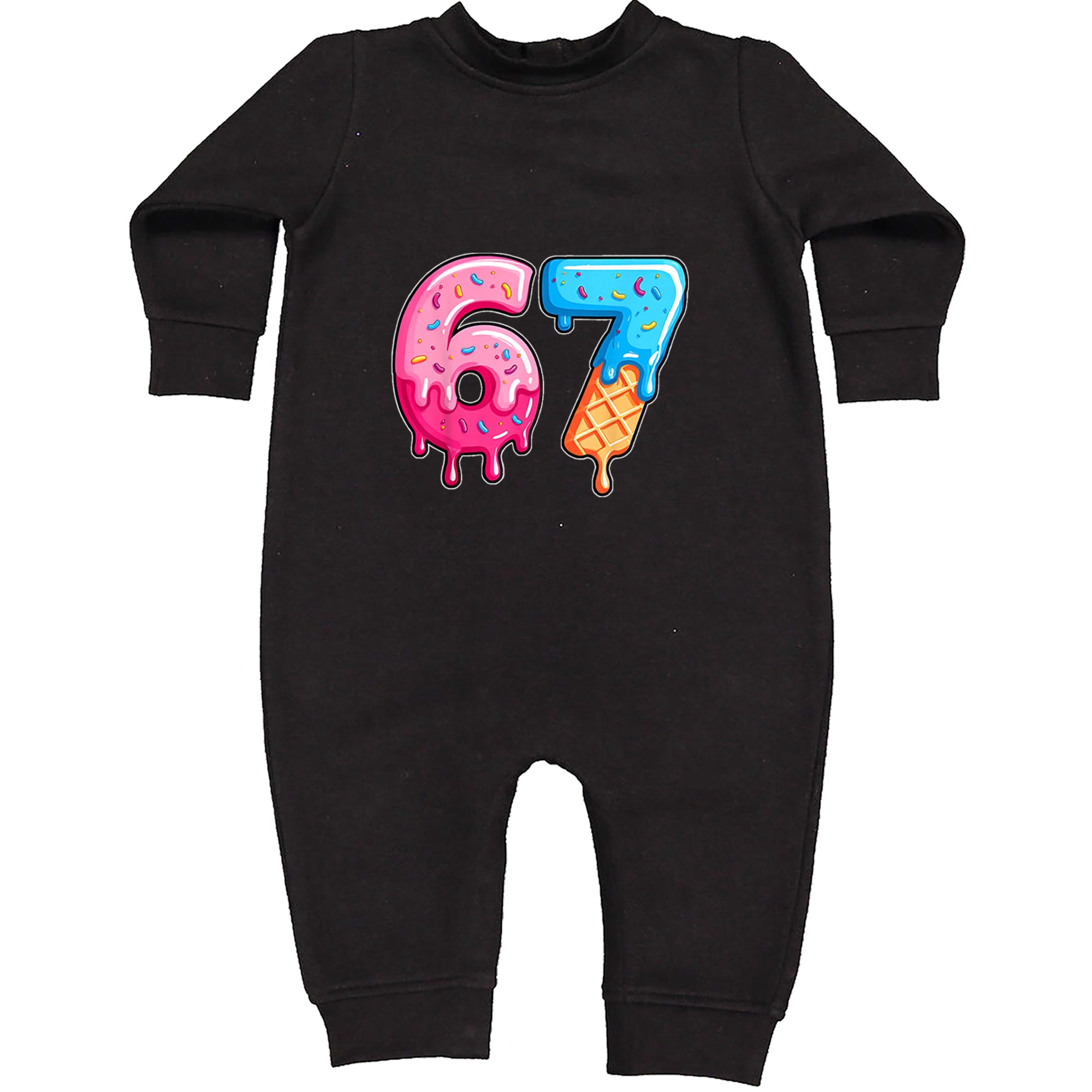 67 Dripping Ice Cream Donut Melt Toddler Hoodie Or Infant Fleece Romper Black