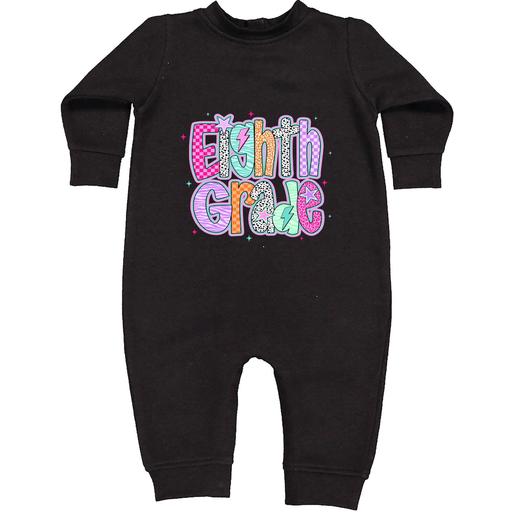 Eighth Grade Energy Colorful Back to School Toddler Hoodie Or Infant Fleece Romper Black