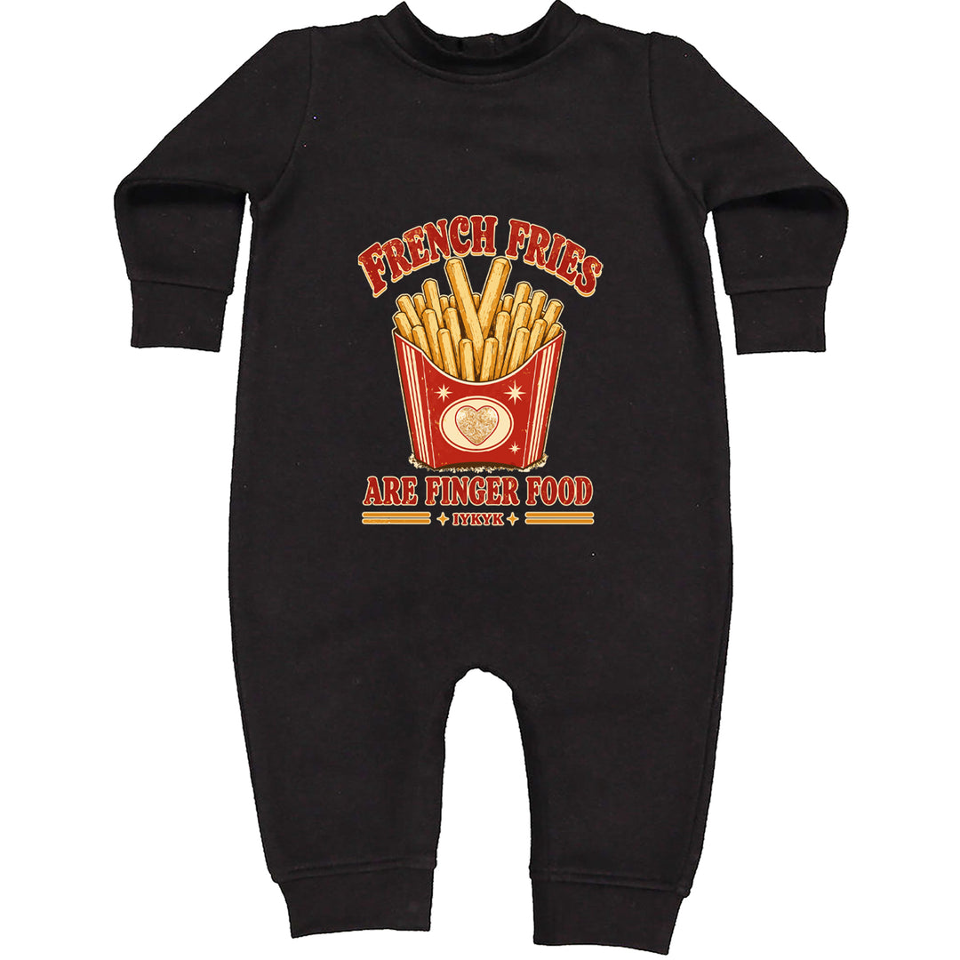 French Fries Are Finger Food IYKYK Toddler Hoodie Or Infant Fleece Romper Black