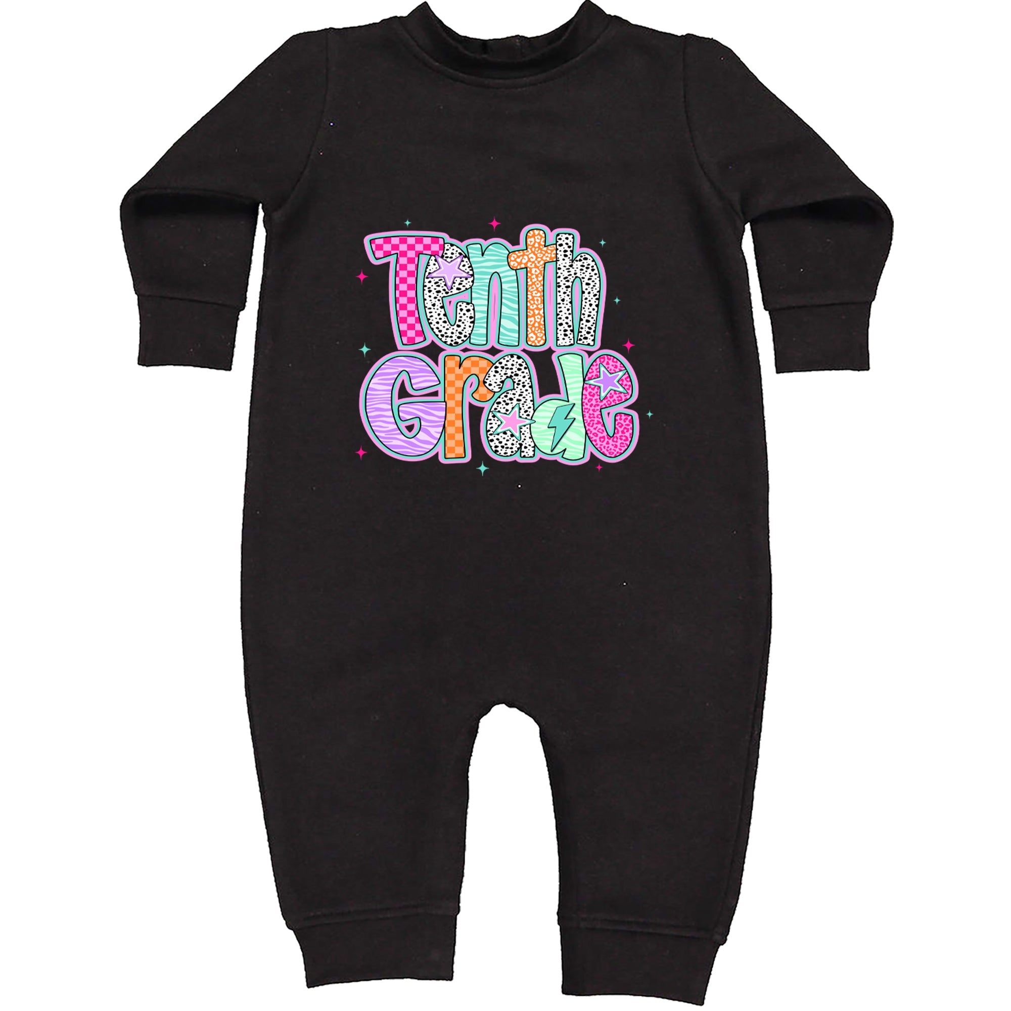 Tenth Grade Trendsetter Colorful Back to School Toddler Hoodie Or Infant Fleece Romper Black