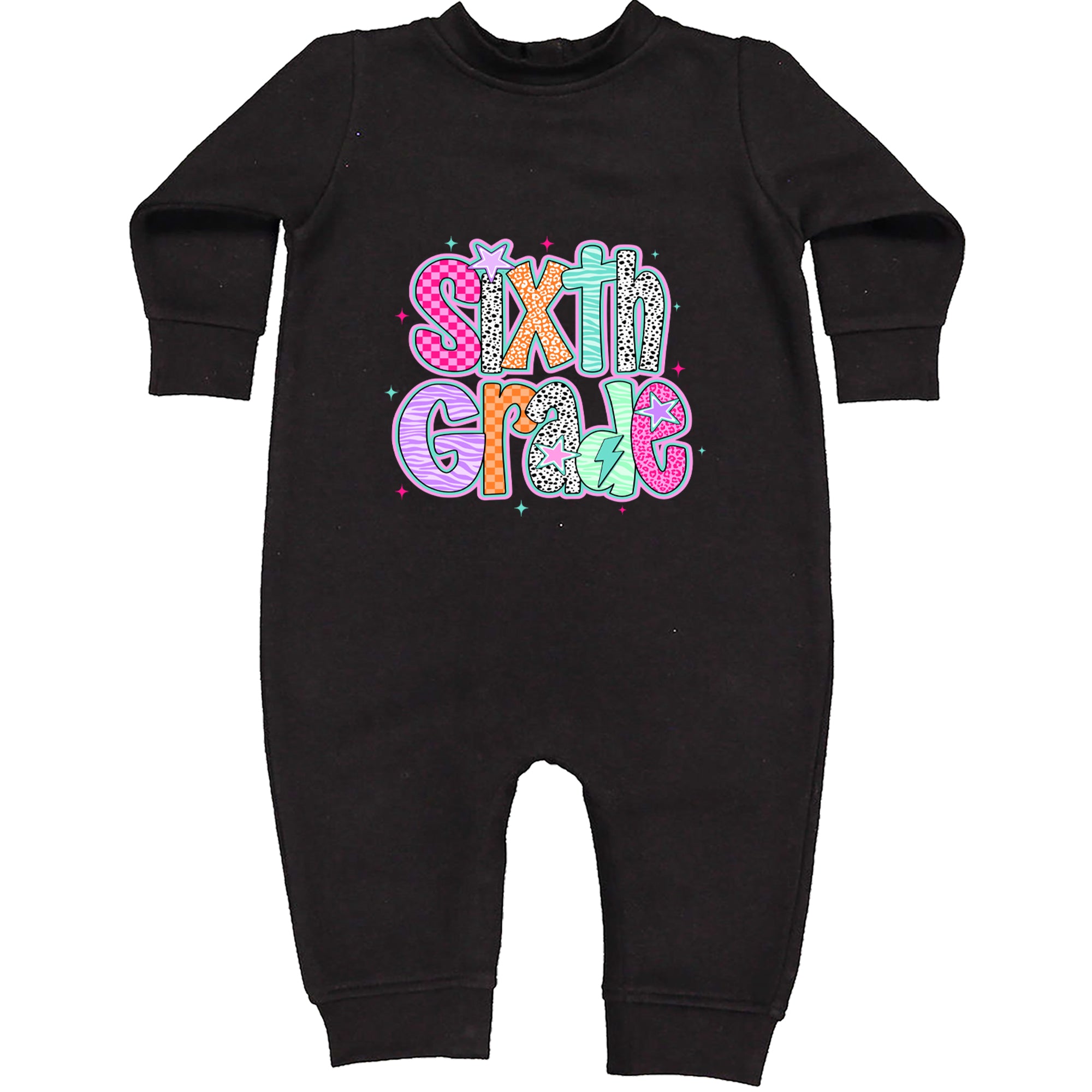 Sixth Grade Colorful Back to School Toddler Hoodie Or Infant Fleece Romper Black