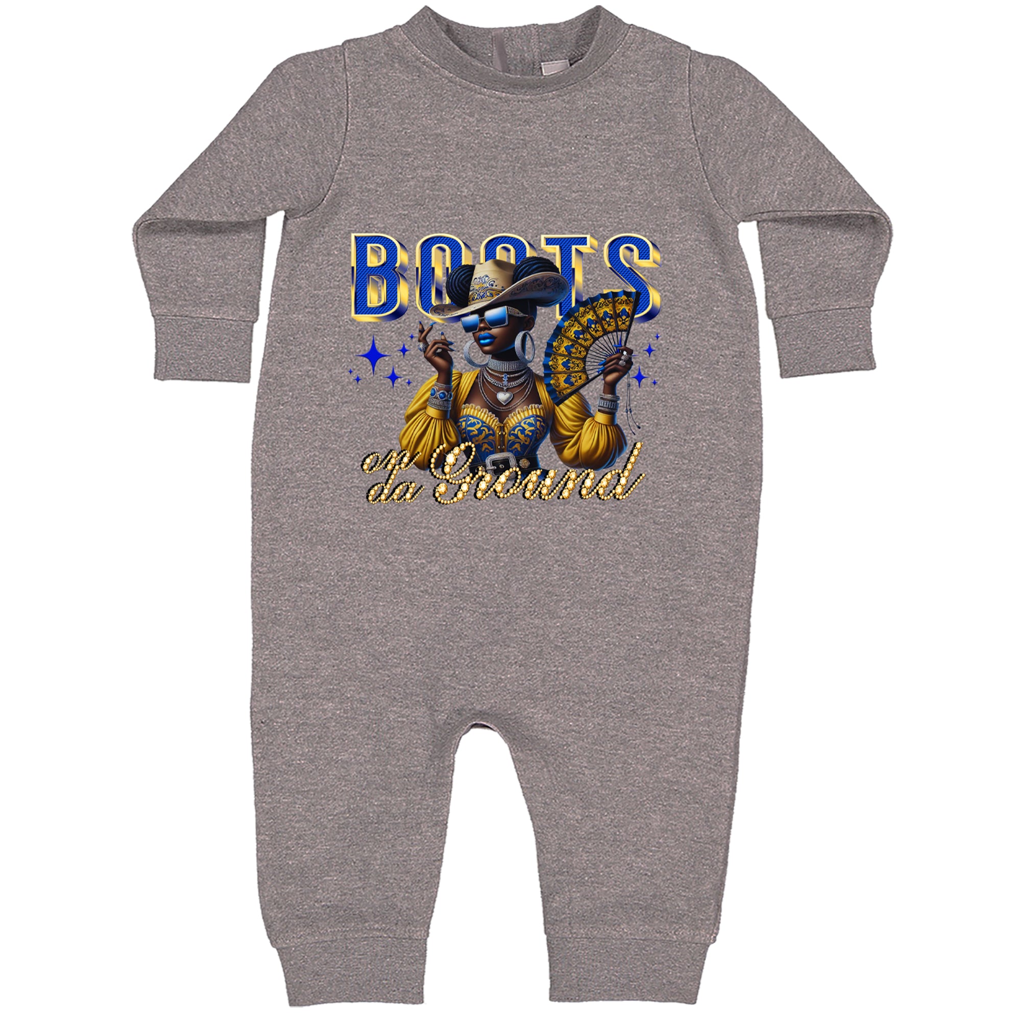 Boots On Da Ground Folding Fan Toddler Hoodie Or Infant Fleece Romper Heather Grey