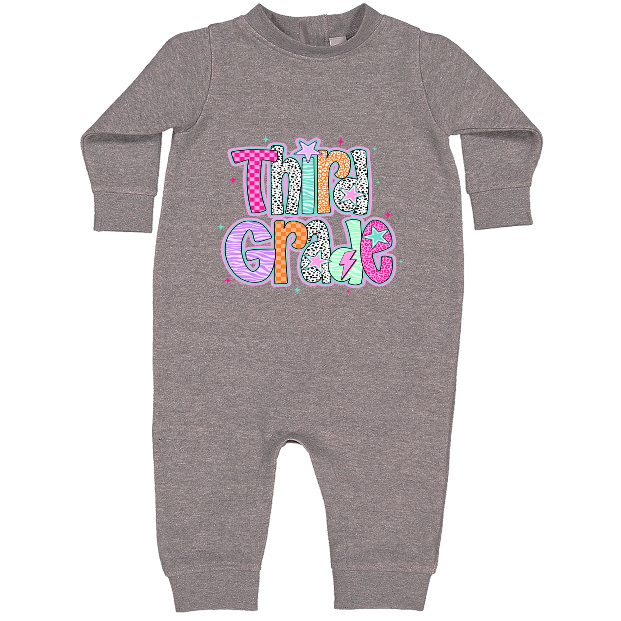 Third Grade Thunder Colorful Back to School Toddler Hoodie Or Infant Fleece Romper Heather Grey