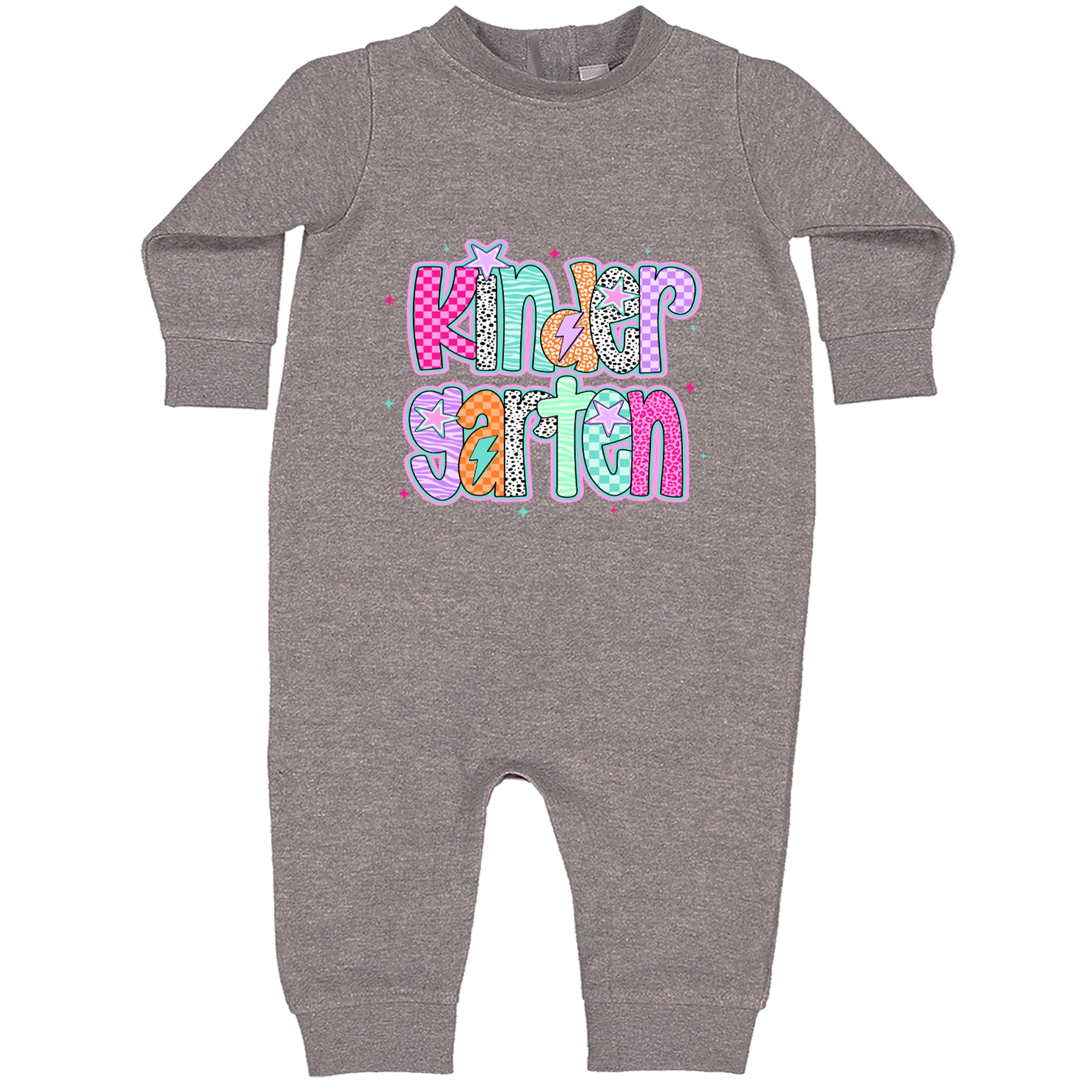 Kindergarten Cutie Colorful Back to School Toddler Hoodie Or Infant Fleece Romper Heather Grey