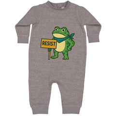 Sign Resist Meme Frog Protest Toddler Hoodie Or Infant Fleece Romper Heather Grey
