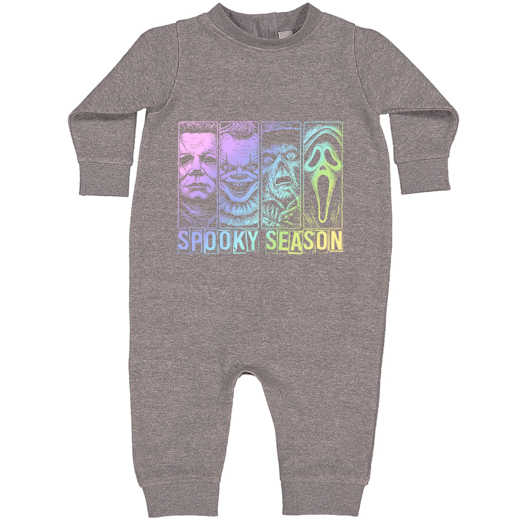 Spooky Season Horror Icons Halloween Toddler Hoodie Or Infant Fleece Romper Heather Grey