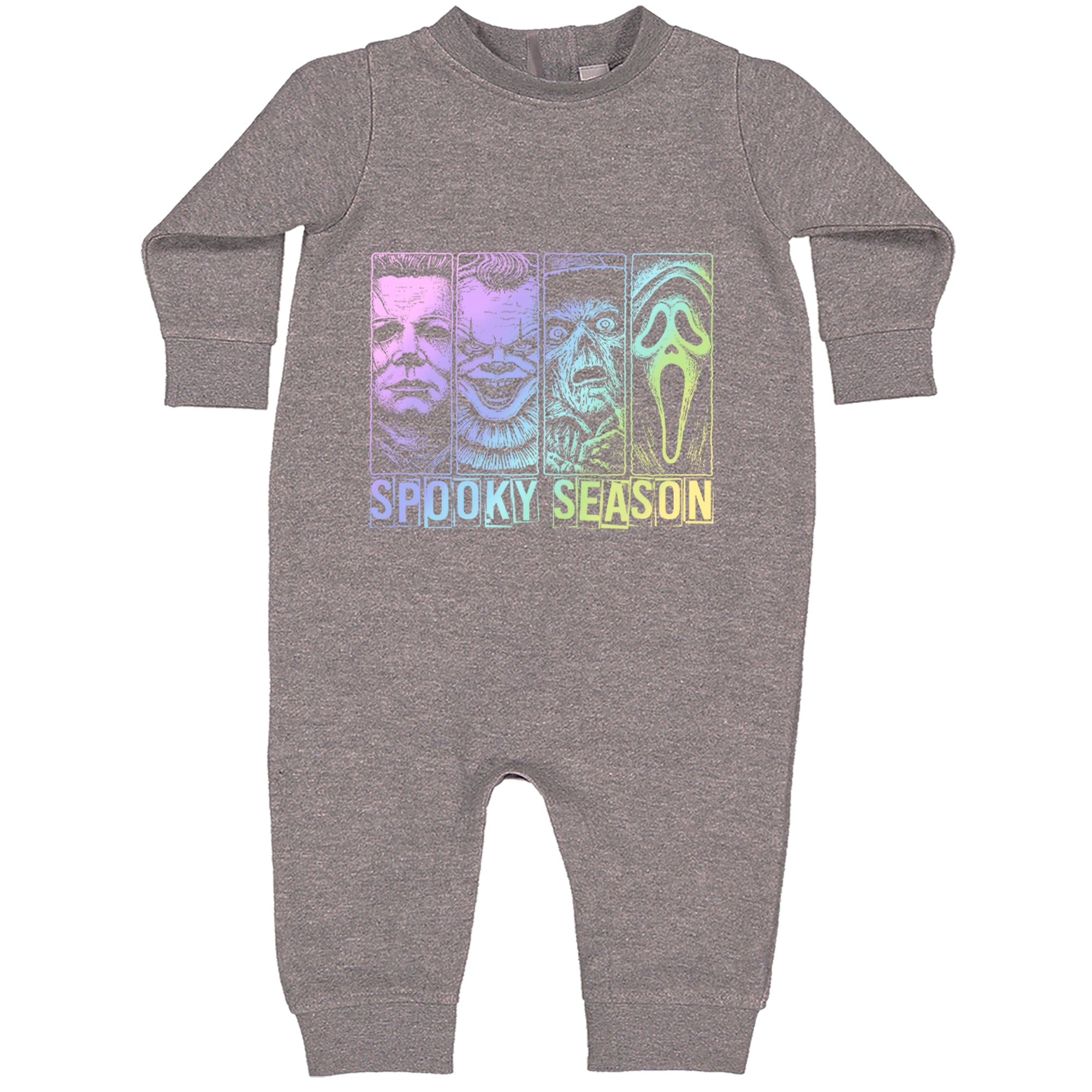 Spooky Season Horror Icons Halloween Toddler Hoodie Or Infant Fleece Romper Heather Grey