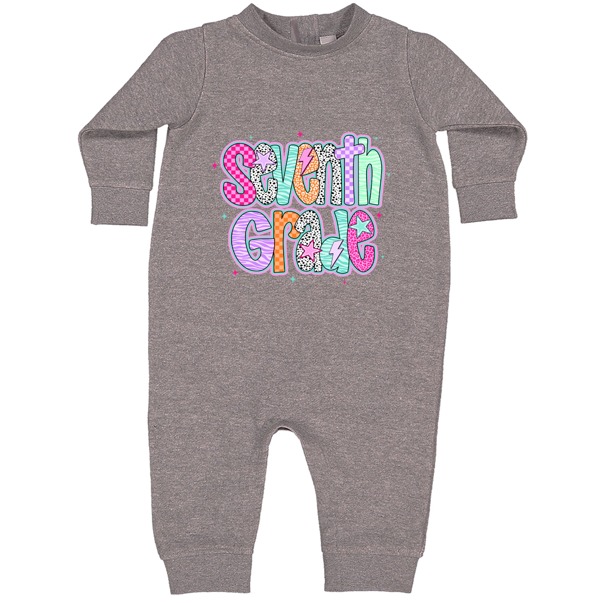 Seventh Grade Swagger Colorful Back to School Toddler Hoodie Or Infant Fleece Romper Heather Grey