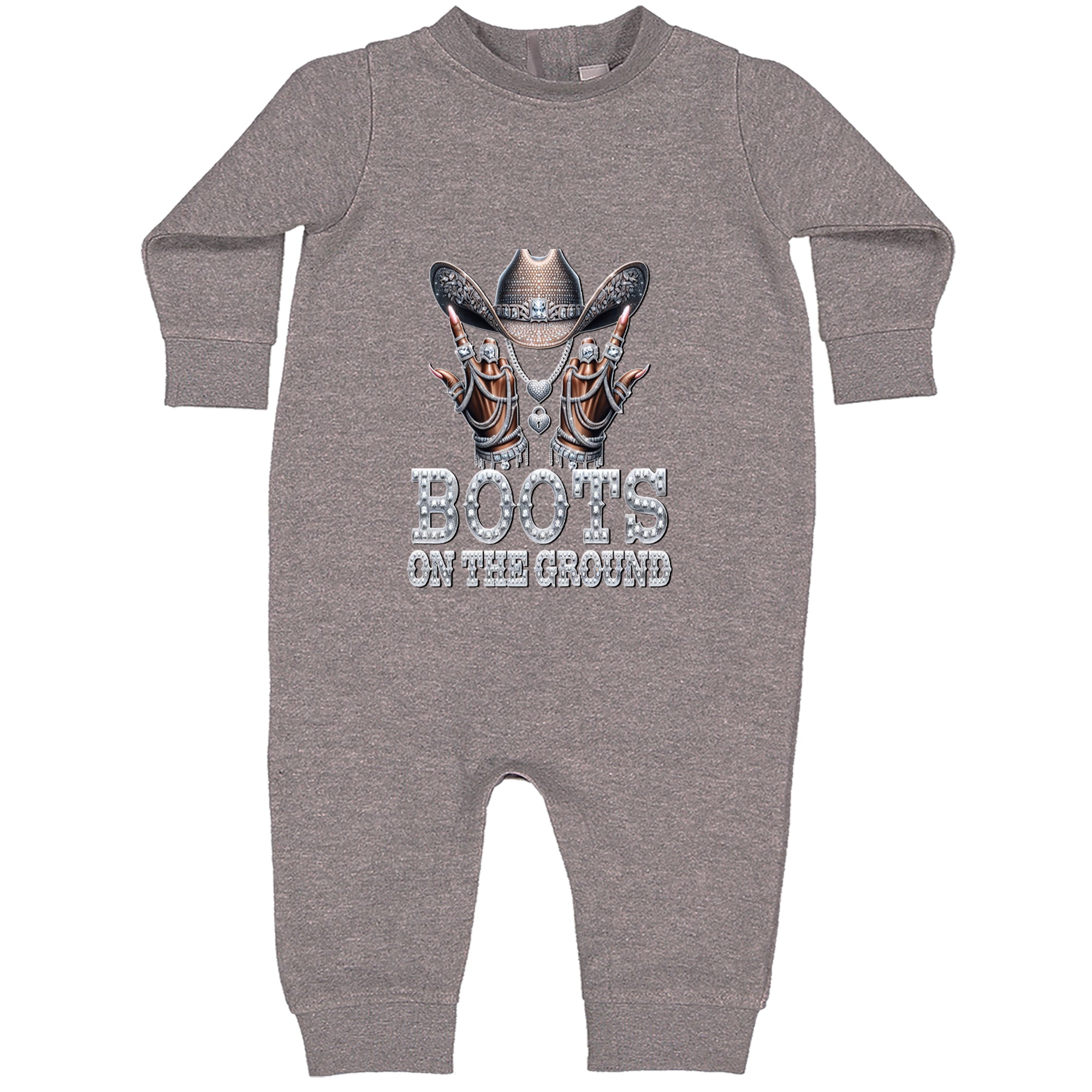 Boots On The Ground Bling Toddler Hoodie Or Infant Fleece Romper Heather Grey