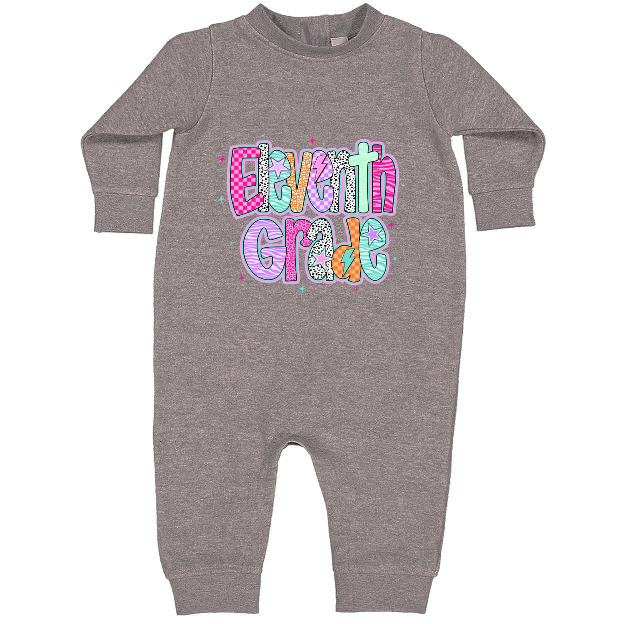 Eleventh Grade Extra Colorful Back to School Toddler Hoodie Or Infant Fleece Romper Heather Grey
