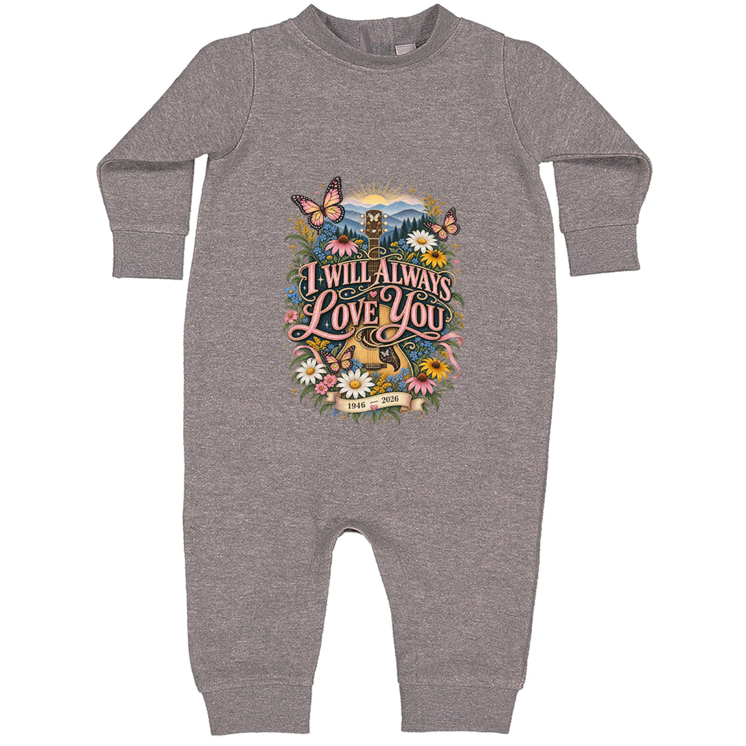 I Will Always Love You Dolly Toddler Hoodie Or Infant Fleece Romper Heather Grey