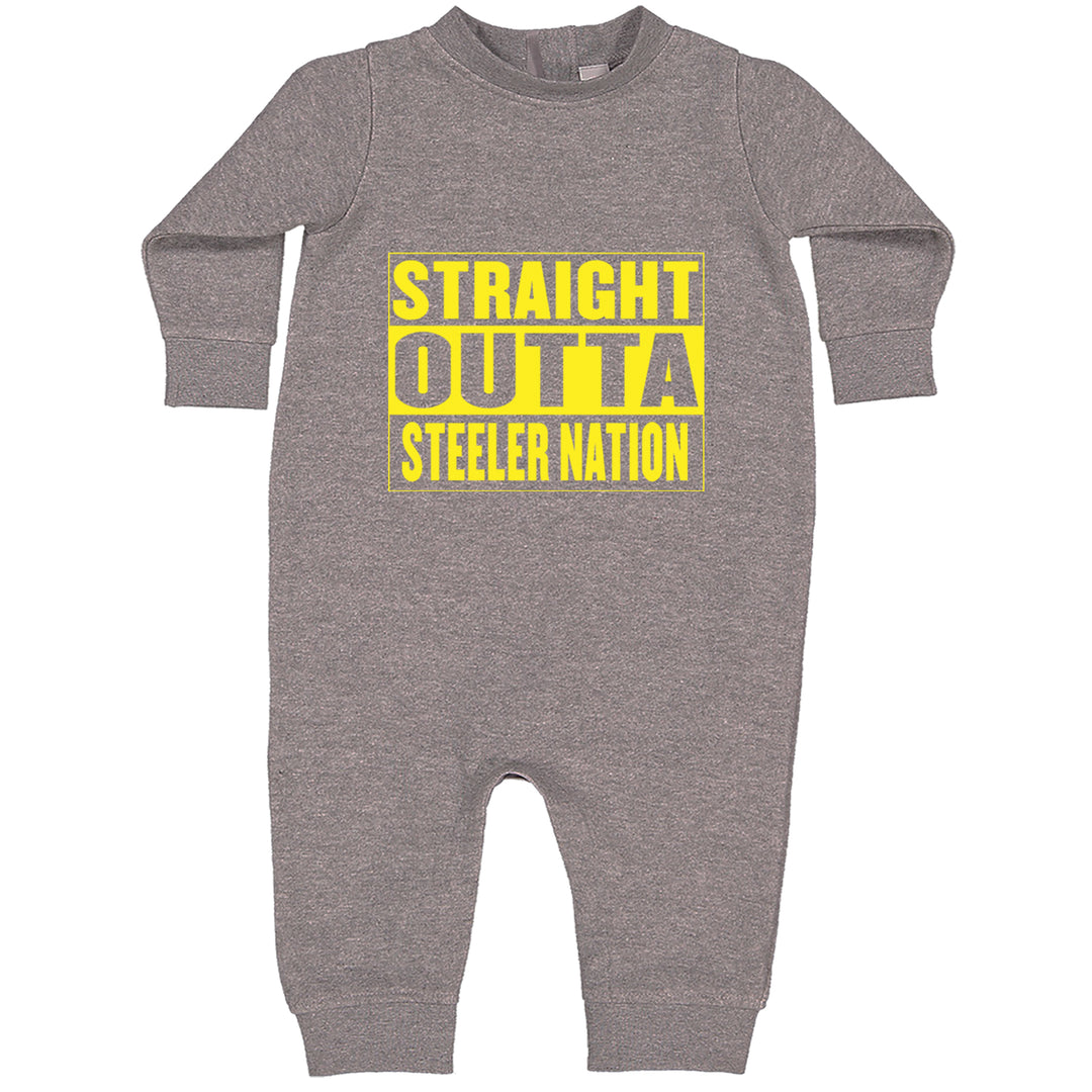 Straight Outta Steeler Nation Football graphic on Toddler Hoodie and Baby Fleece Onesie in Heather Grey alternate view 2