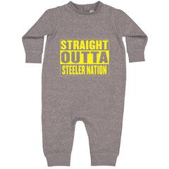 Straight Outta Steeler Nation Football graphic on Toddler Hoodie and Baby Fleece Onesie in Heather Grey alternate view 2