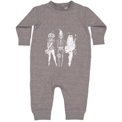 Vintage Spooky Squad Pinup Halloween Design Toddler Hoodie Or Infant Fleece Romper Heather Grey
