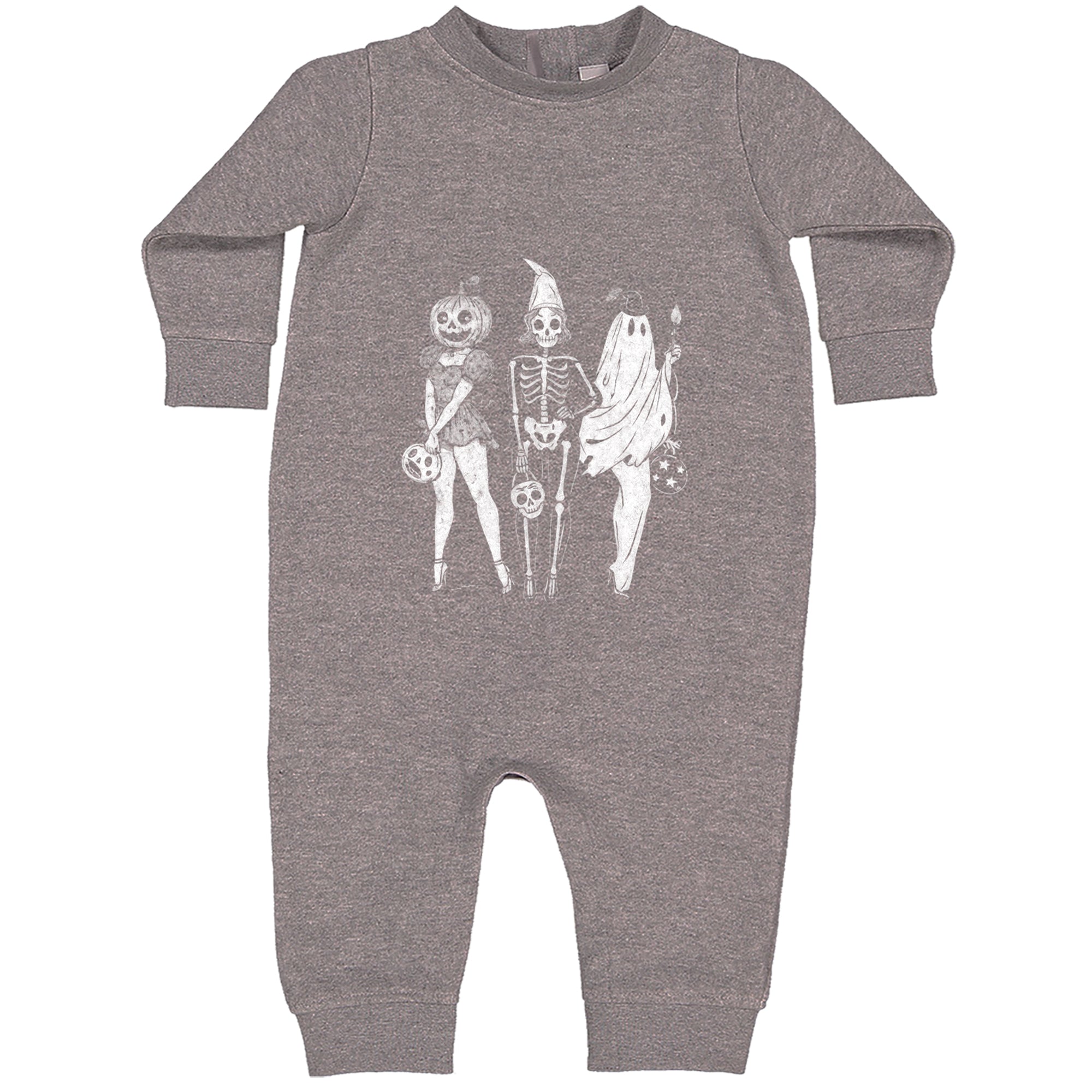 Vintage Spooky Squad Pinup Halloween Design Toddler Hoodie Or Infant Fleece Romper Heather Grey