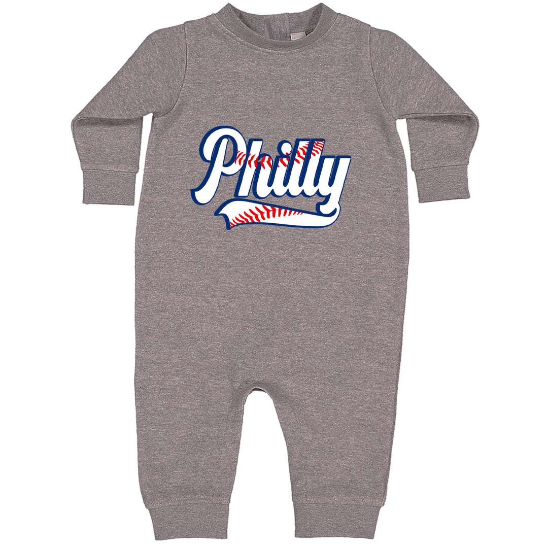 Philly Baseball Stitching graphic on Toddler Hoodie and Baby Fleece Onesie in Heather Grey alternate view 2