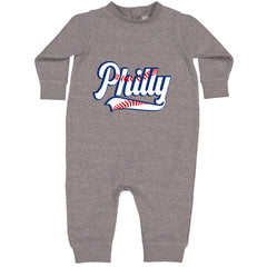 Philly Baseball Stitching graphic on Toddler Hoodie and Baby Fleece Onesie in Heather Grey alternate view 2