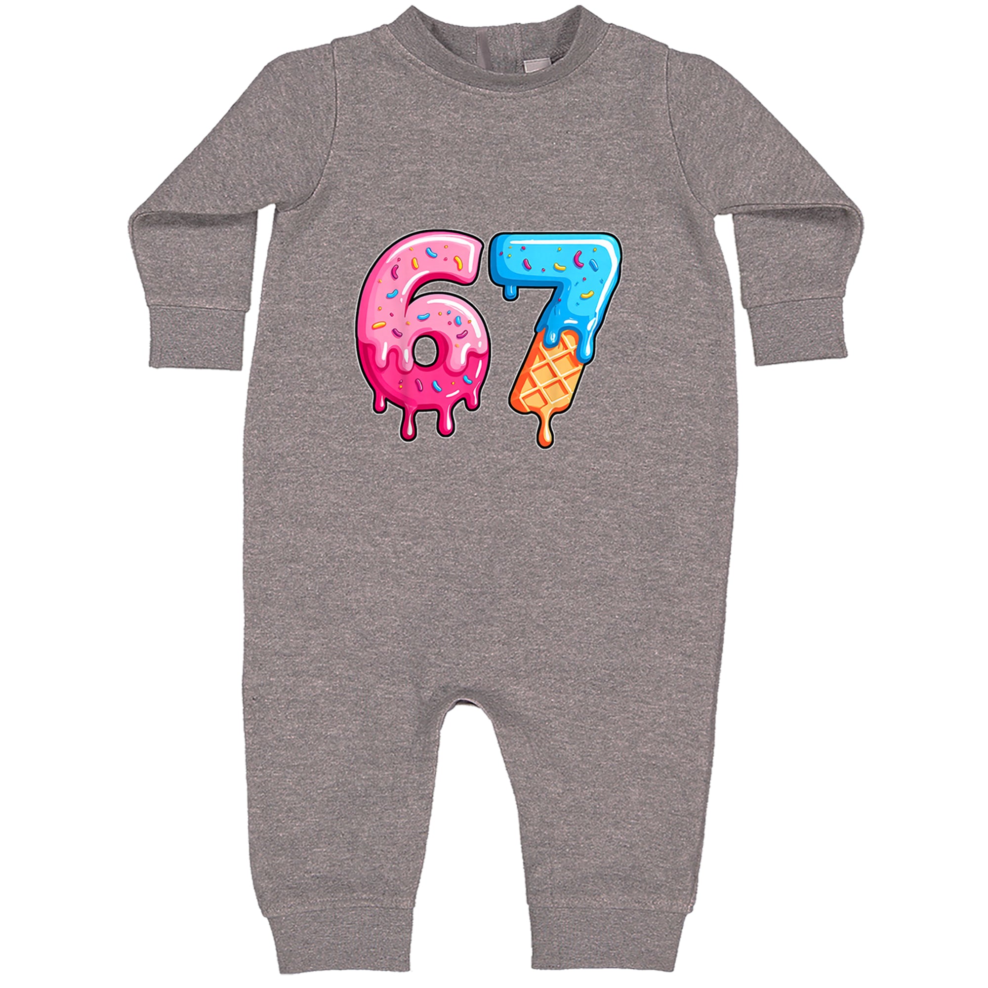 67 Dripping Ice Cream Donut Melt Toddler Hoodie Or Infant Fleece Romper Heather Grey