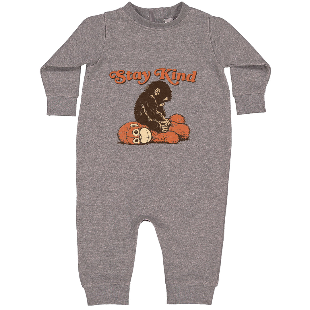 Punch Stay Kind Macaque Toddler Hoodie Or Infant Fleece Romper Heather Grey