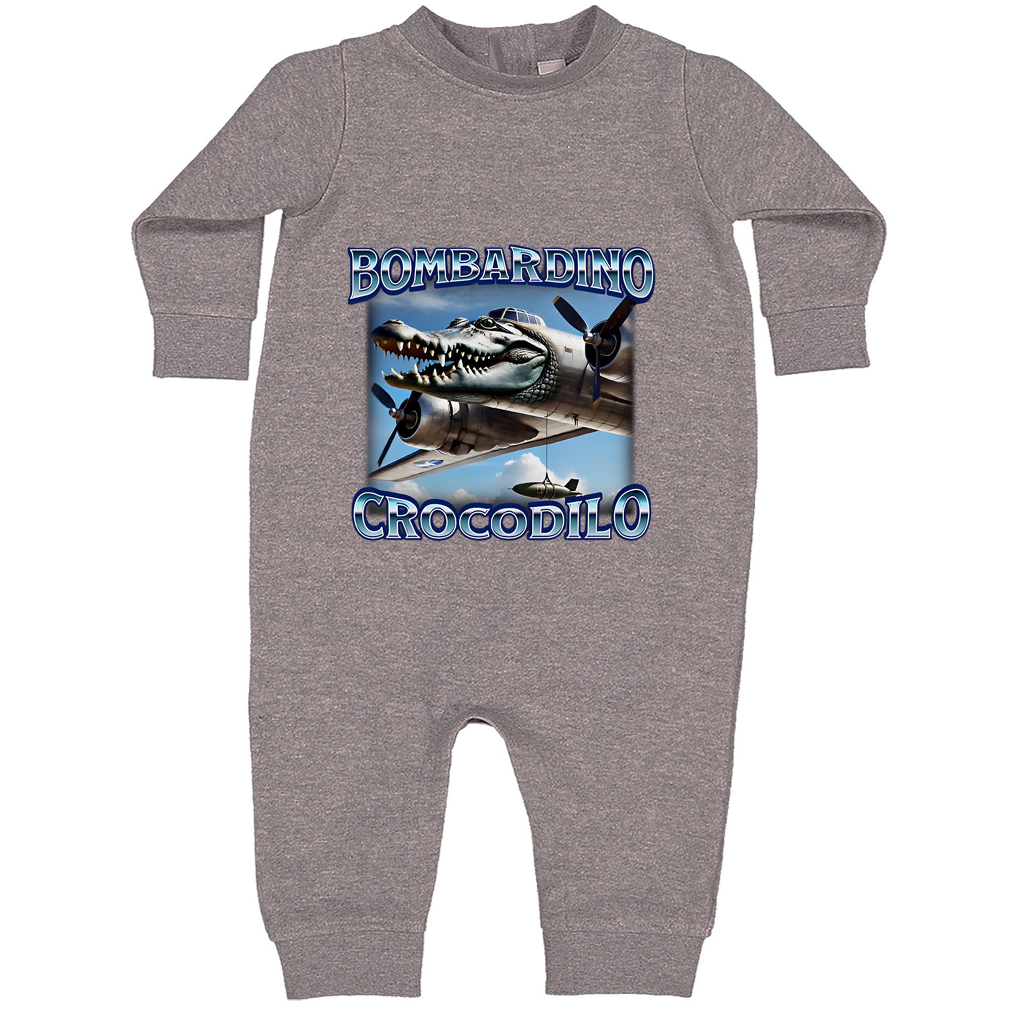 Bombardino Crocodilo Brainrot Toddler Hoodie Or Infant Fleece Romper Heather Grey