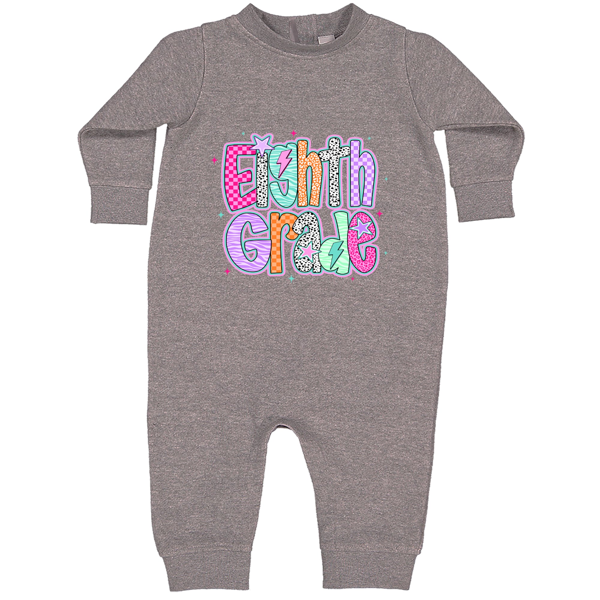 Eighth Grade Energy Colorful Back to School Toddler Hoodie Or Infant Fleece Romper Heather Grey