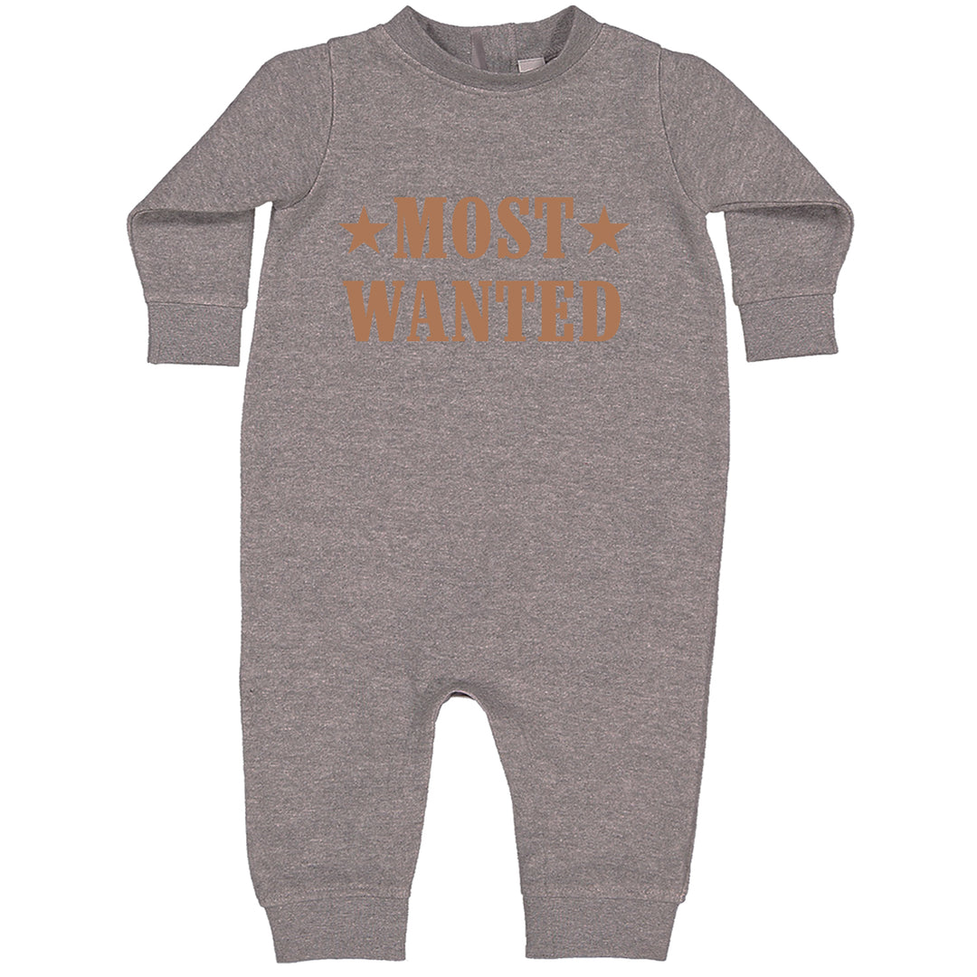 Most Wanted Cowboy Toddler Hoodie Or Infant Fleece Romper Heather Grey