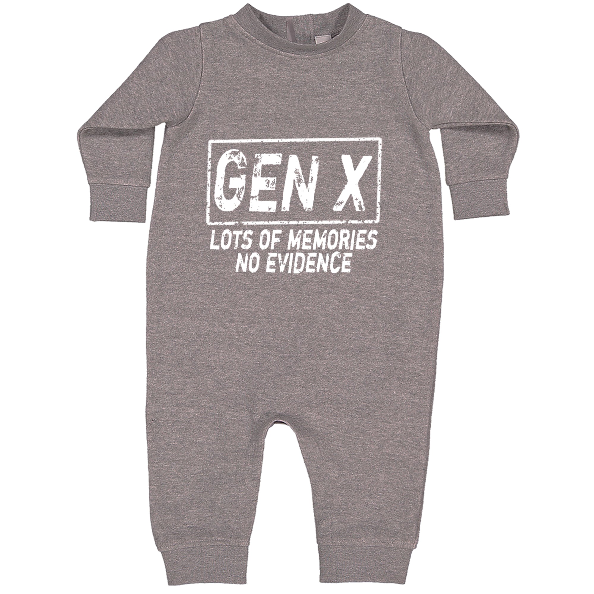 Gen X Lots of Memories No Evidence Nostalgia Toddler Hoodie Or Infant Fleece Romper Heather Grey