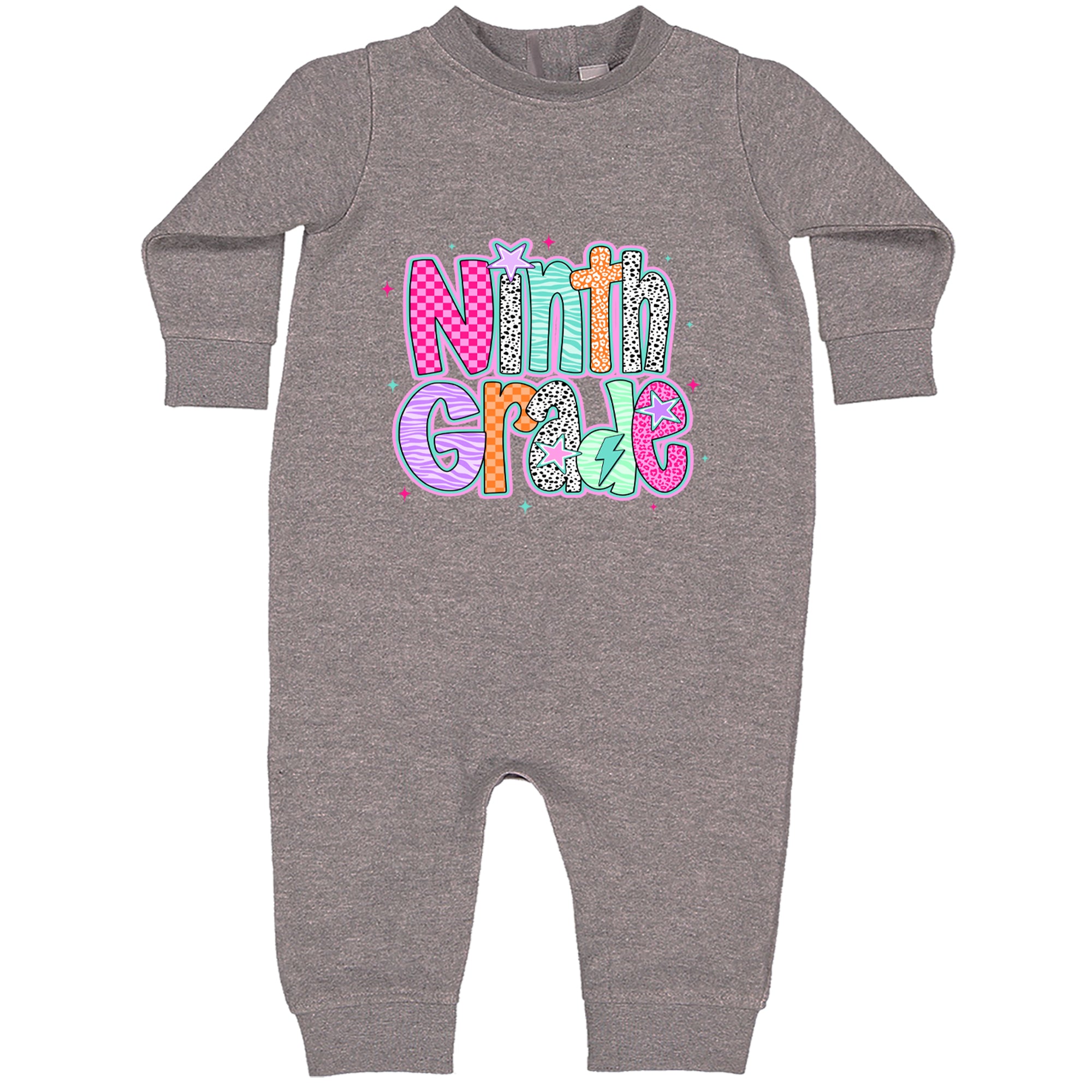Ninth Grade Freshman Vibes Colorful Back to School Toddler Hoodie Or Infant Fleece Romper Heather Grey