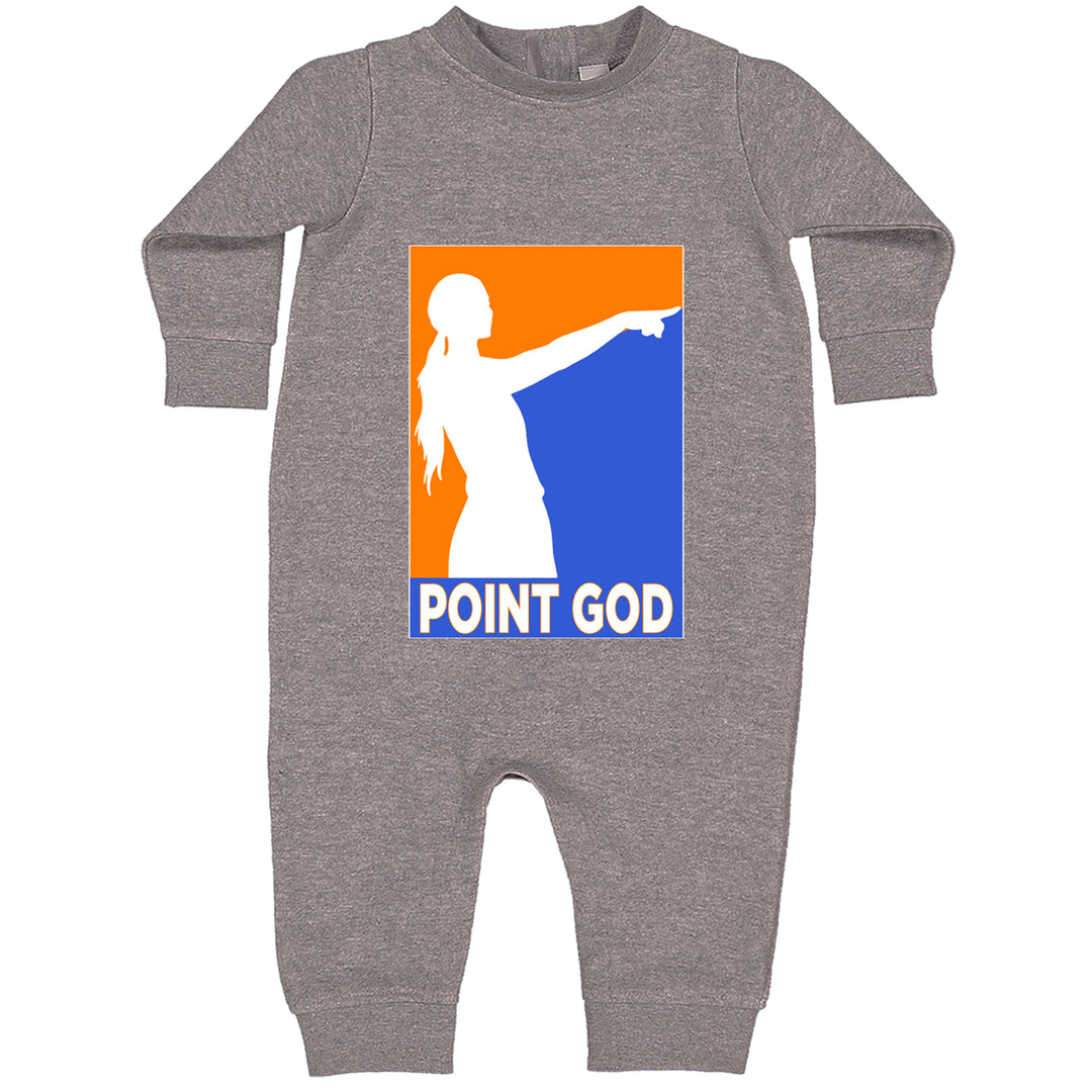 Point God Cunningham Basketball Pointing Meme  Toddler Hoodie Or Infant Fleece Romper Heather Grey