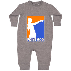 Point God Cunningham Basketball Pointing Meme  Toddler Hoodie Or Infant Fleece Romper Heather Grey