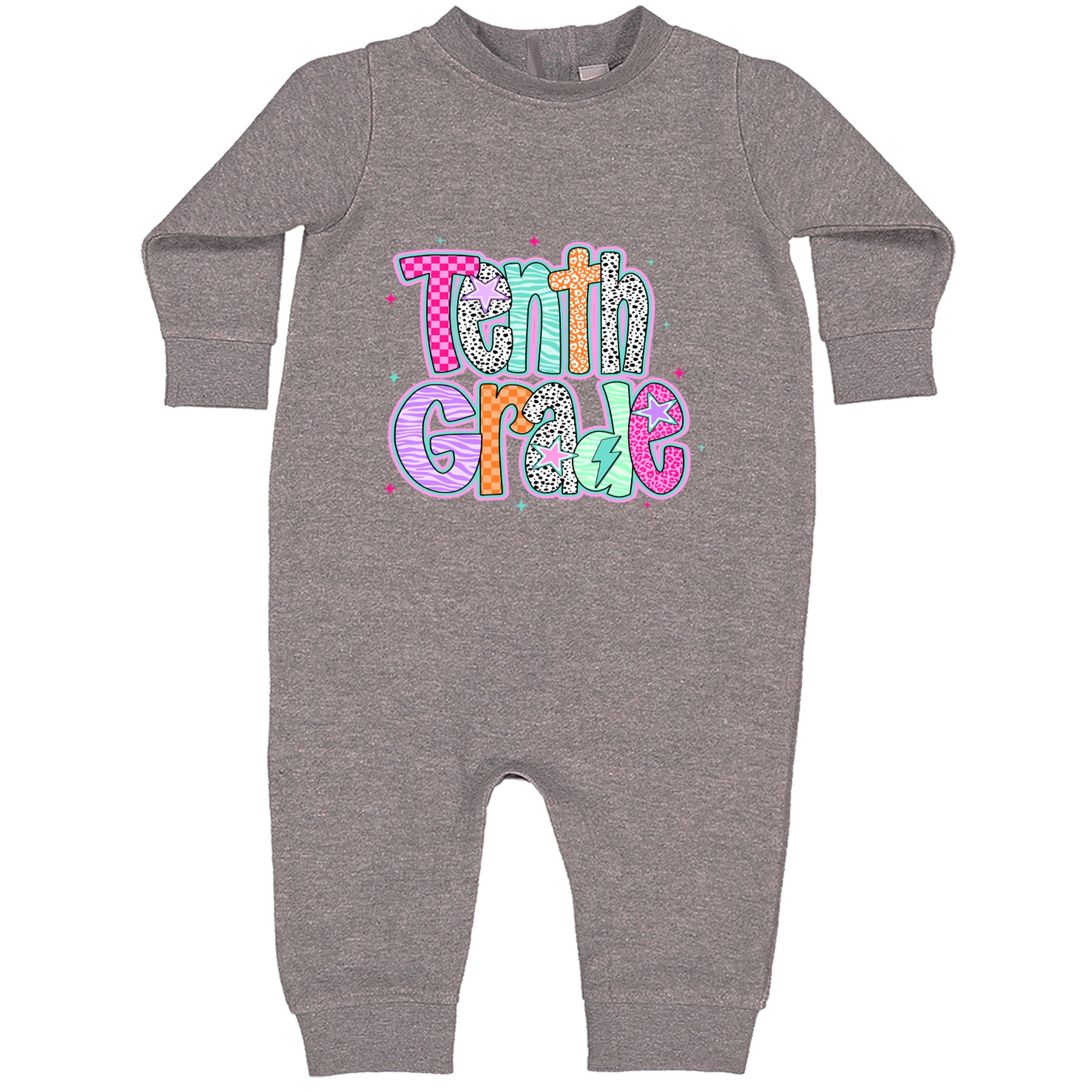 Tenth Grade Trendsetter Colorful Back to School Toddler Hoodie Or Infant Fleece Romper Heather Grey