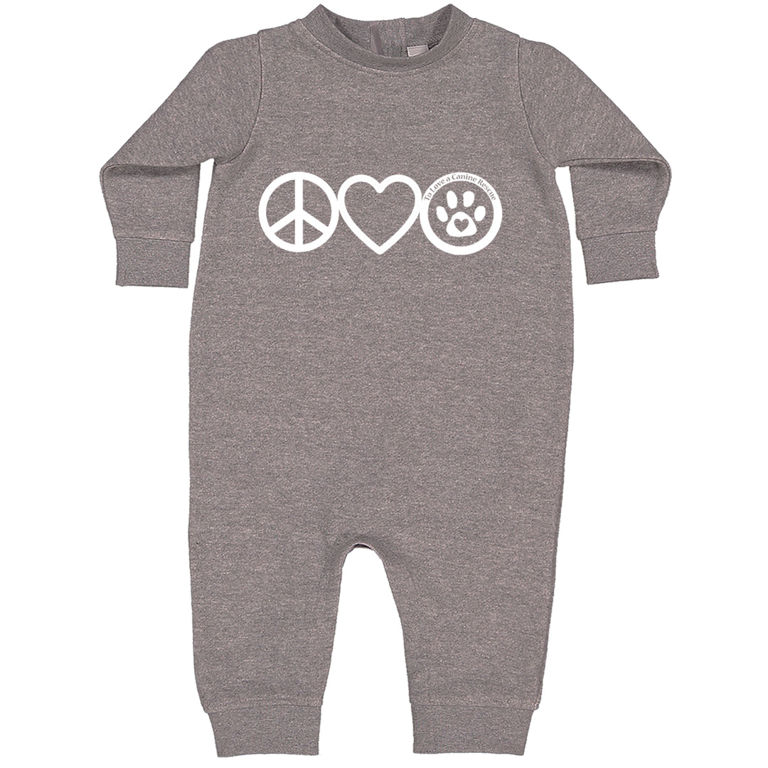 Peace, Love and TLC Dog Rescue Toddler Hoodie Or Infant Fleece Romper Heather Grey