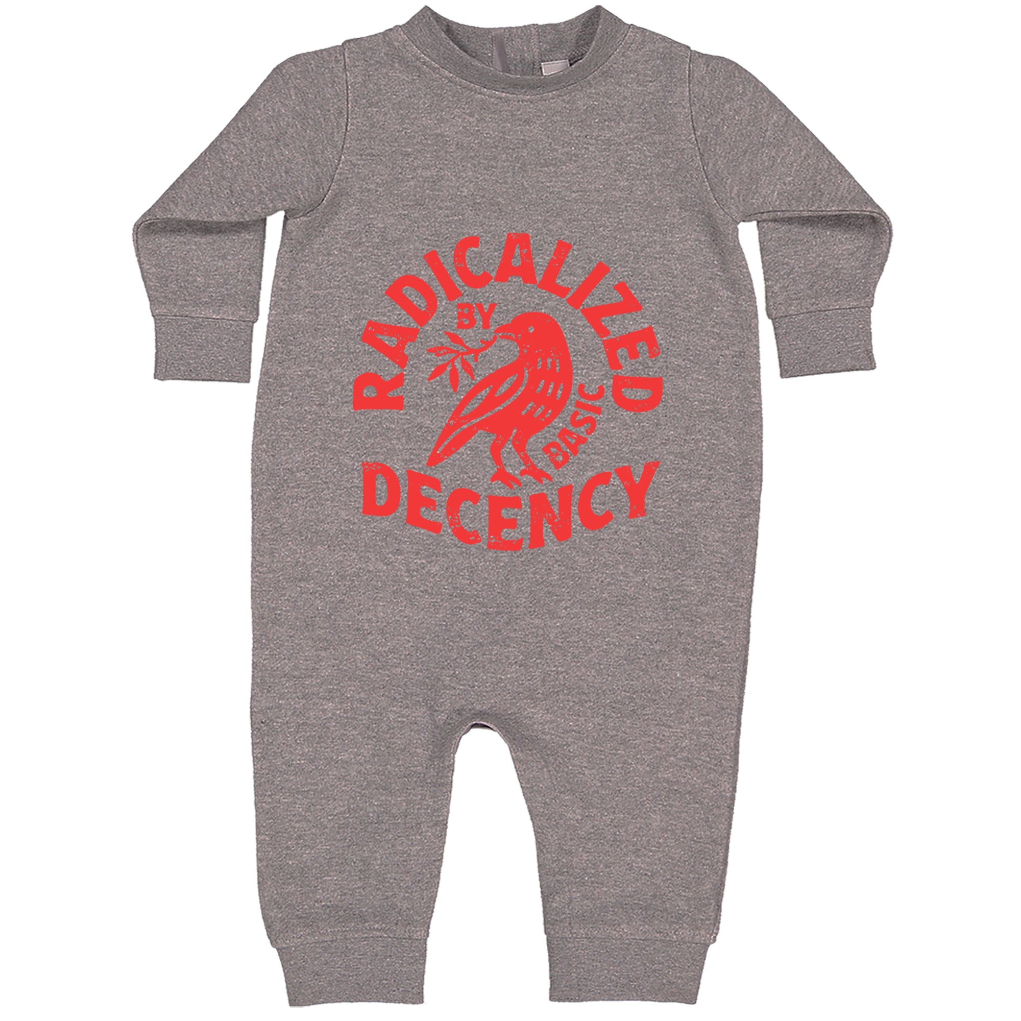 Radicalized by Basic Decency Dove Protest Statement Toddler Hoodie Or Infant Fleece Romper Heather Grey