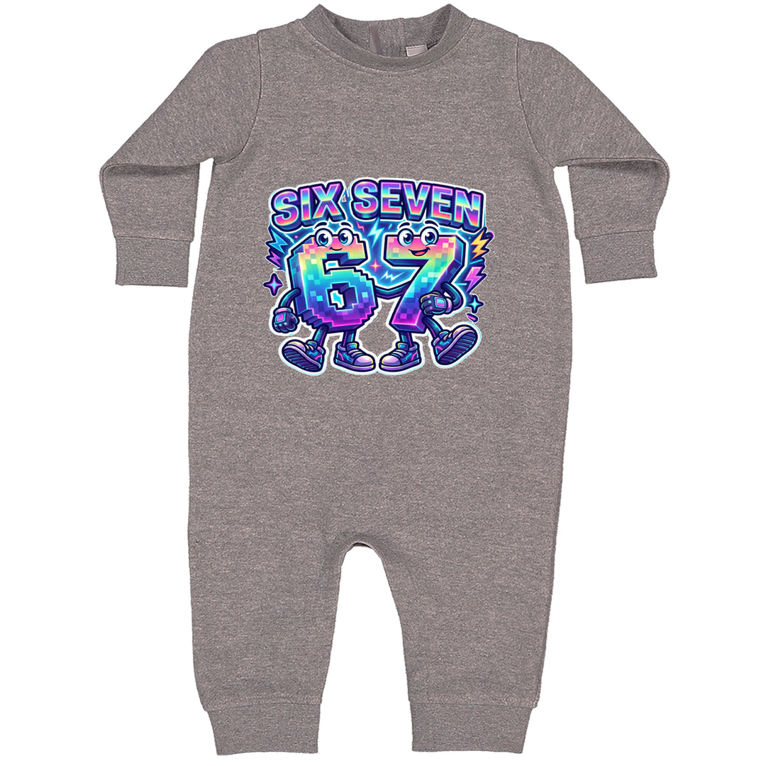 Six Seven 67 Retro Pixel Buddies Toddler Hoodie Or Infant Fleece Romper Heather Grey