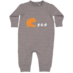 Pumpkin Pacman Chasing Ghosts Halloween Toddler Hoodie Or Infant Fleece Romper Heather Grey