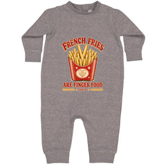 French Fries Are Finger Food IYKYK Toddler Hoodie Or Infant Fleece Romper Heather Grey