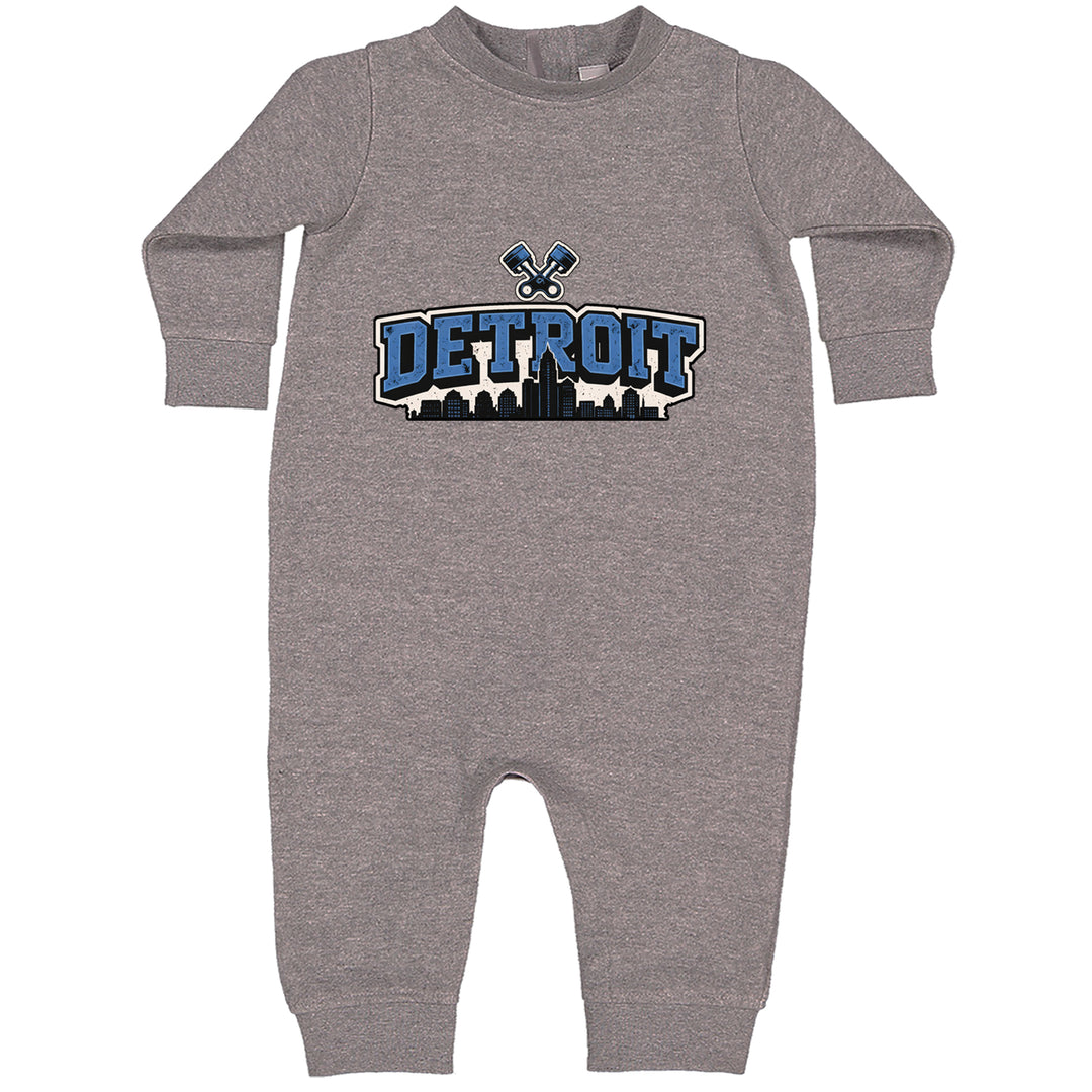 Detroit Motor City Retro Piston Toddler Hoodie Or Infant Fleece Romper Heather Grey