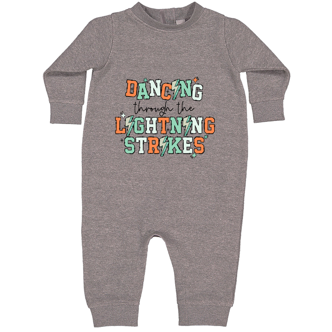 Dancing Through The Lightning Strikes Toddler Hoodie Or Infant Fleece Romper Heather Grey