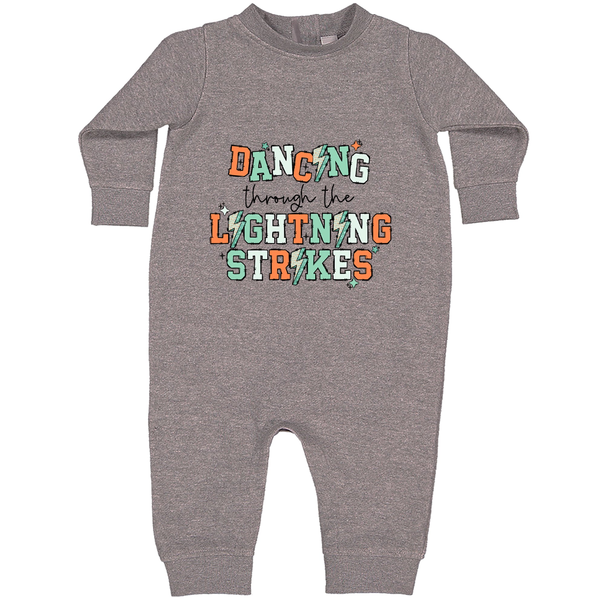 Dancing Through The Lightning Strikes Toddler Hoodie Or Infant Fleece Romper Heather Grey