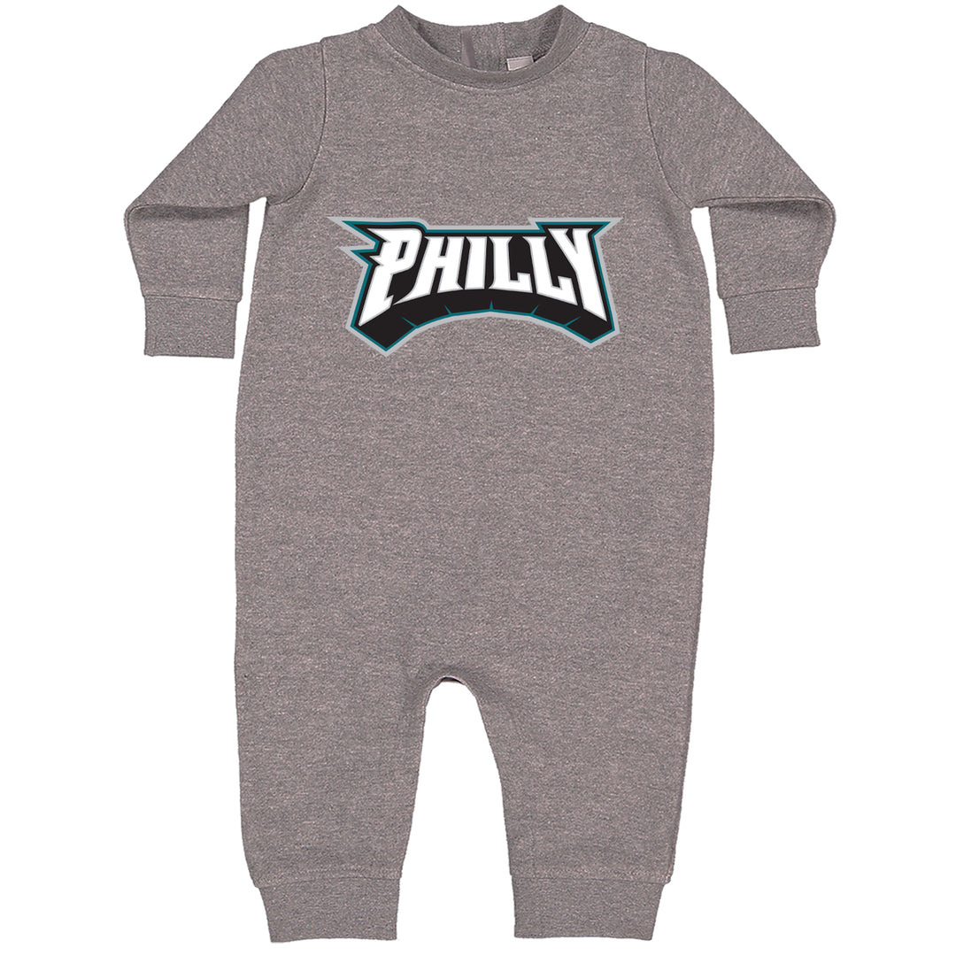 Philly Bold Block Throwback Toddler Hoodie Or Infant Fleece Romper Heather Grey