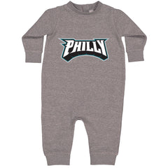 Philly Bold Block Throwback Toddler Hoodie Or Infant Fleece Romper Heather Grey