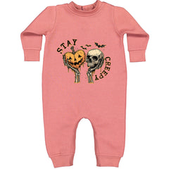 Stay Creepy Skull and Pumpkin Halloween Toddler Hoodie Or Infant Fleece Romper Mauve