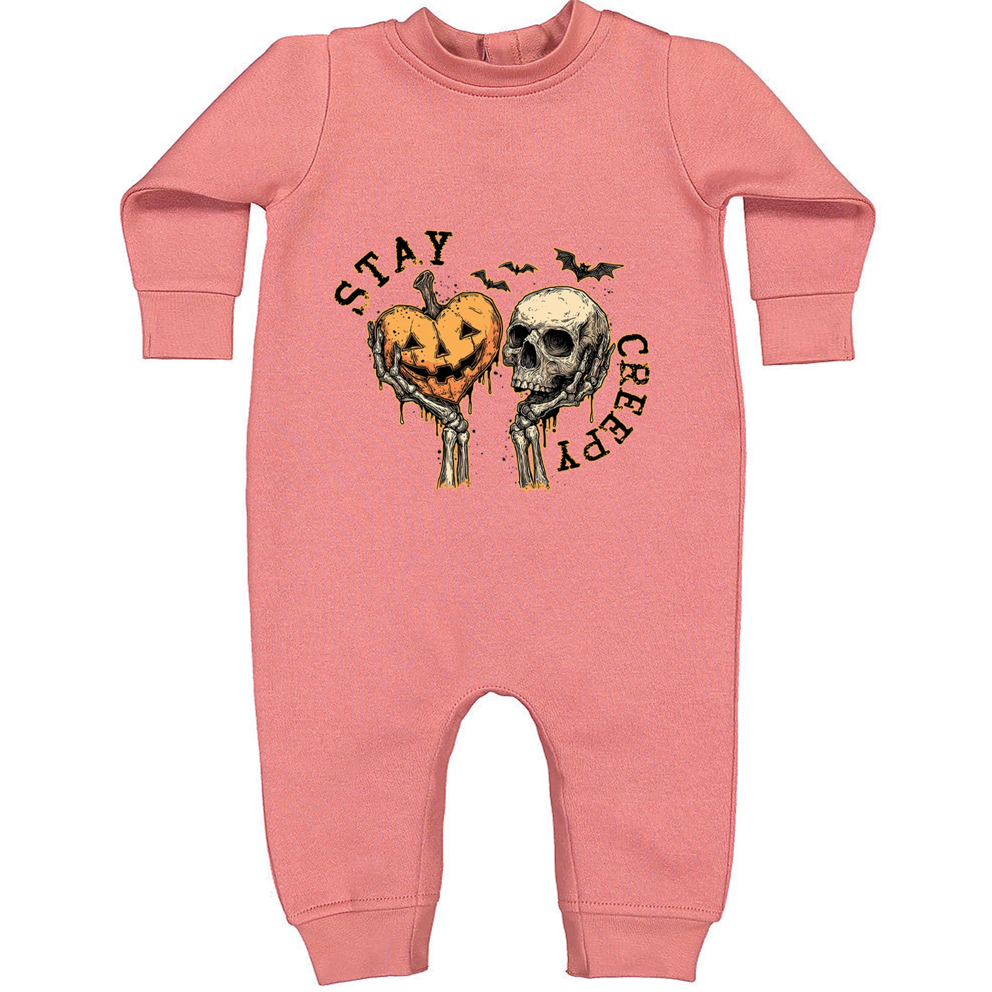 Stay Creepy Skull and Pumpkin Halloween Toddler Hoodie Or Infant Fleece Romper Mauve