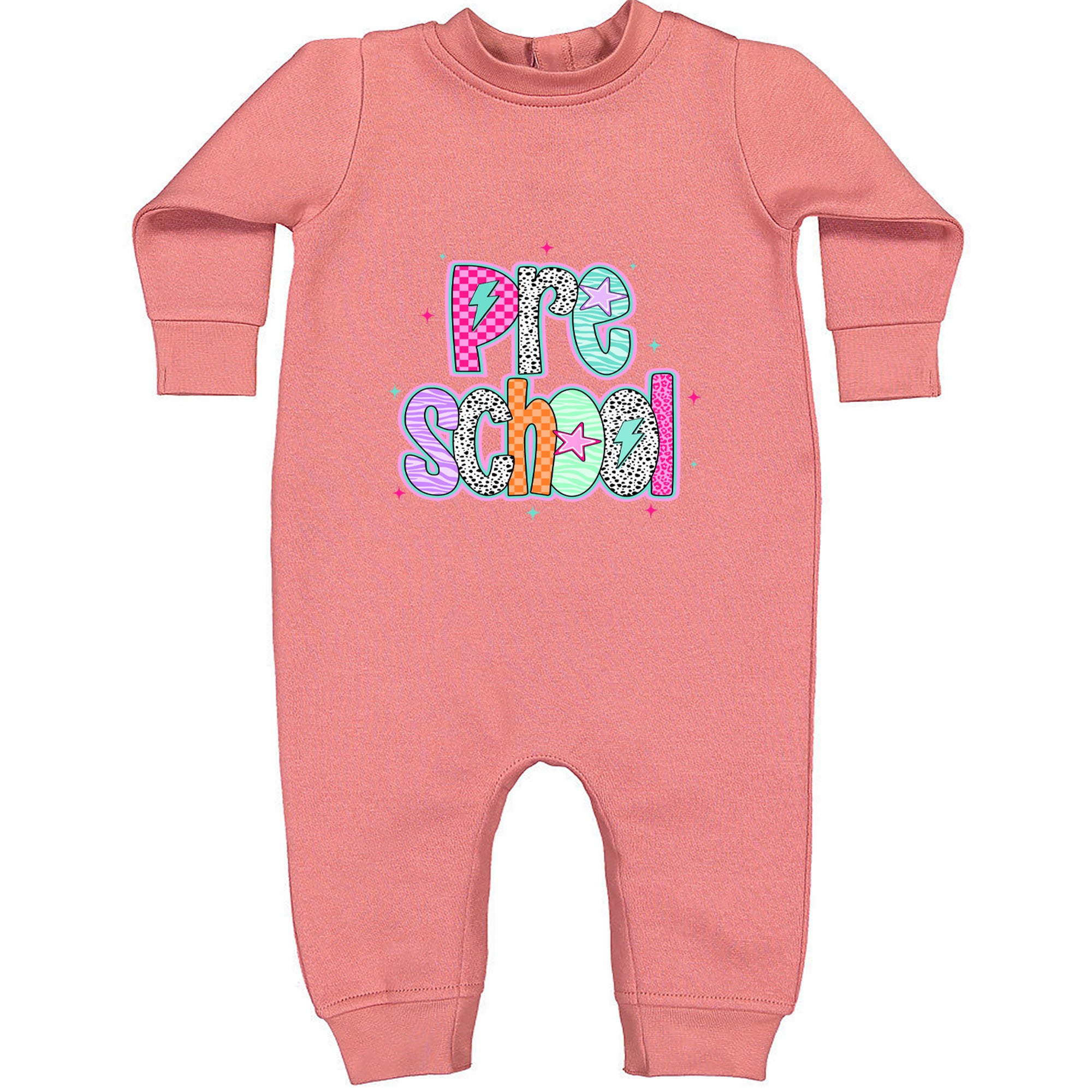 Preschool Power Colorful Back to School Toddler Hoodie Or Infant Fleece Romper Mauve