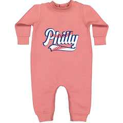 Philly Baseball Stitching graphic on Toddler Hoodie and Baby Fleece Onesie in Mauve alternate view 2
