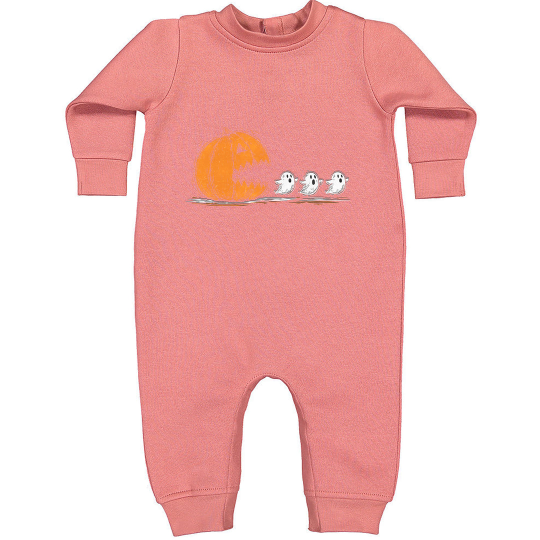 Pumpkin Pacman Chasing Ghosts Halloween Toddler Hoodie Or Infant Fleece Romper Mauve