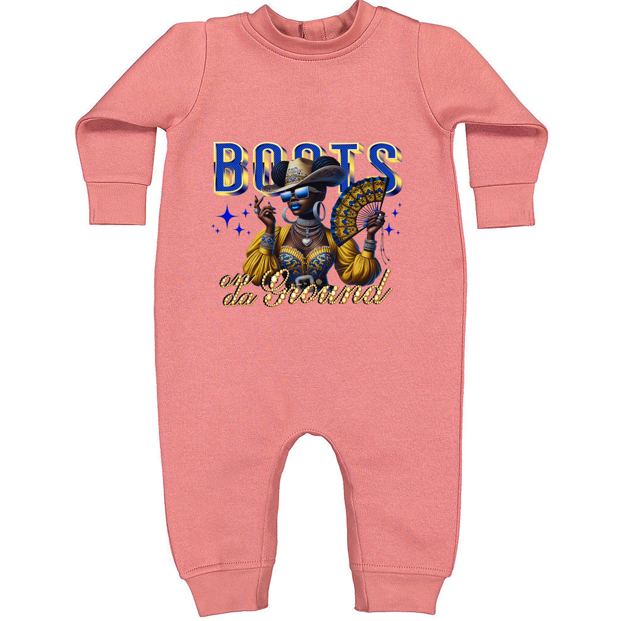 Boots On Da Ground Folding Fan Toddler Hoodie Or Infant Fleece Romper Mauve