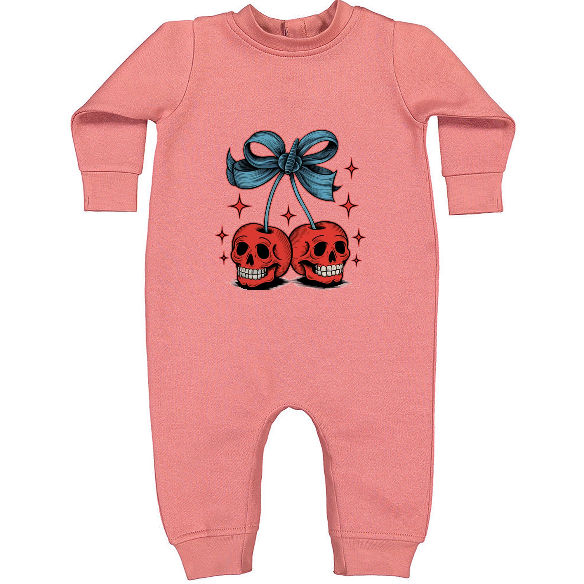 Cherry Skulls Retro Tattoo Toddler Hoodie Or Infant Fleece Romper Mauve