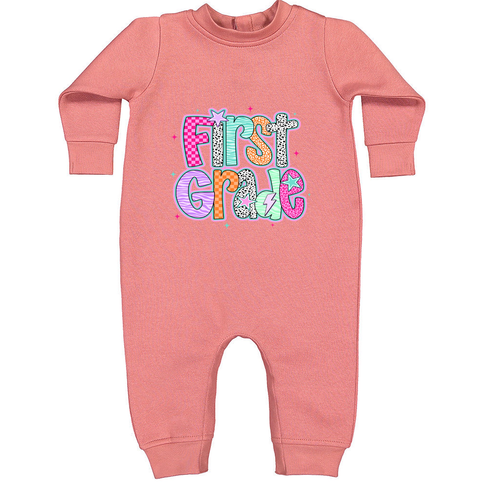 First Grade Vibes Colorful Back to School Toddler Hoodie Or Infant Fleece Romper Mauve