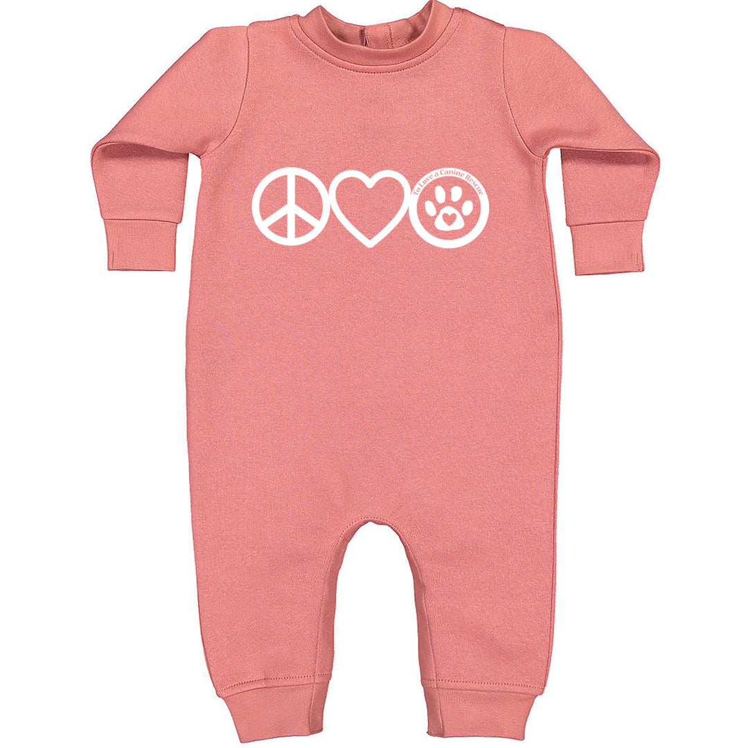 Peace, Love and TLC Dog Rescue Toddler Hoodie Or Infant Fleece Romper Mauve